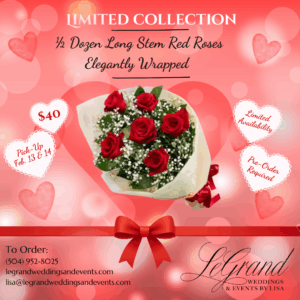 Valentine's Day 1/2 Dozen Long Stem Red Roses Elegantly Wrapped